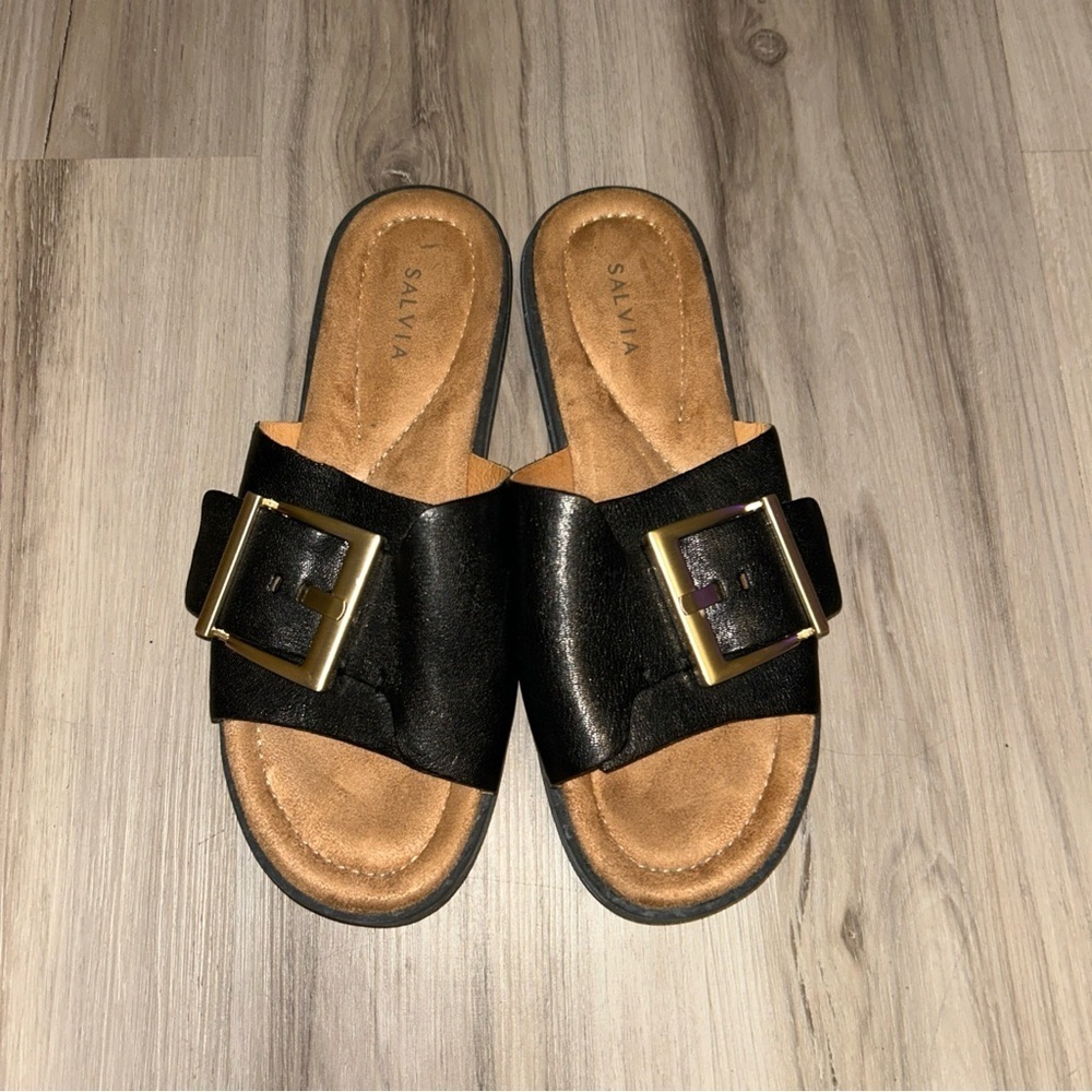 Black Sandals with Gold Accent